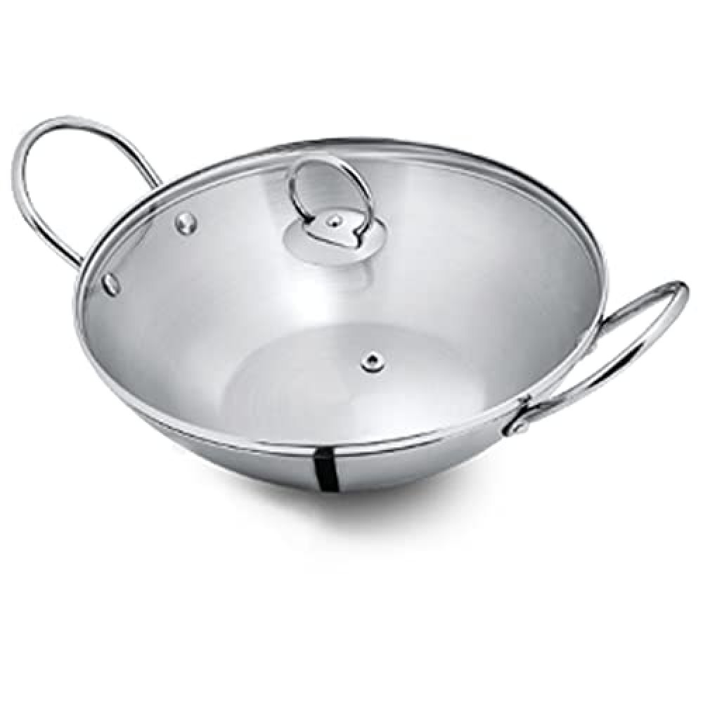 Blueberry's Stainless Steel Kadai with Glass Lid 24cm